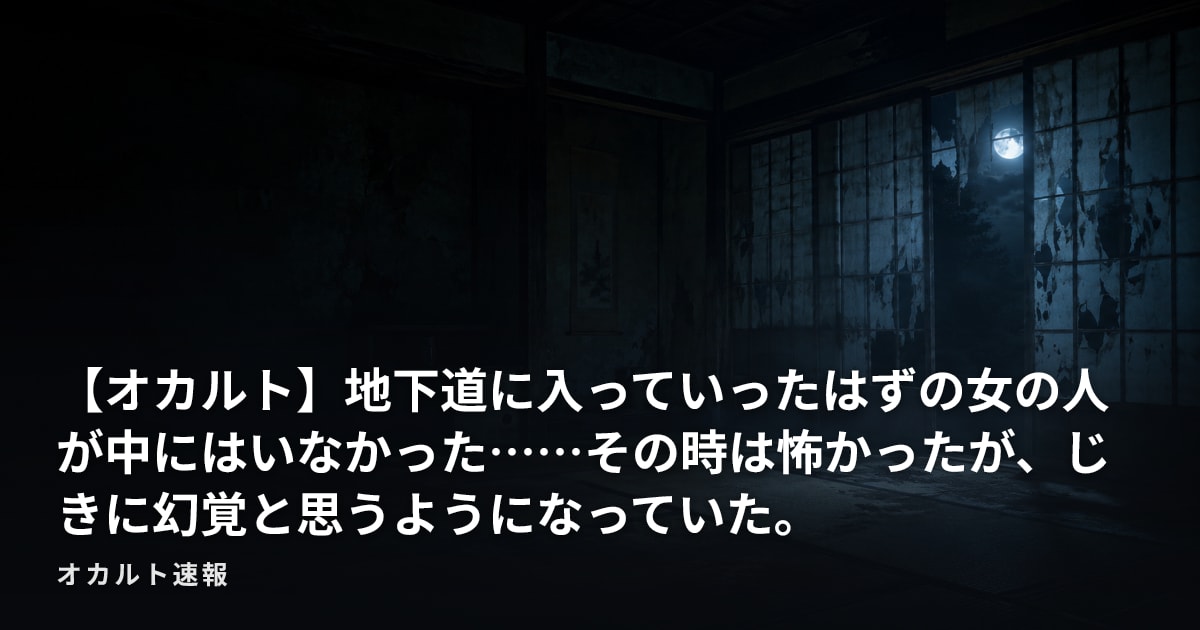【オカルト】地下道に入っていったはずの女の人が中にはいなかった……その時は怖かったが、じきに幻覚と思うようになっていた。