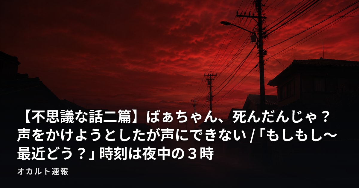 【不思議な話二篇】ばぁちゃん、死んだんじゃ？　声をかけようとしたが声にできない / ｢もしもし～最近どう？｣ 時刻は夜中の３時