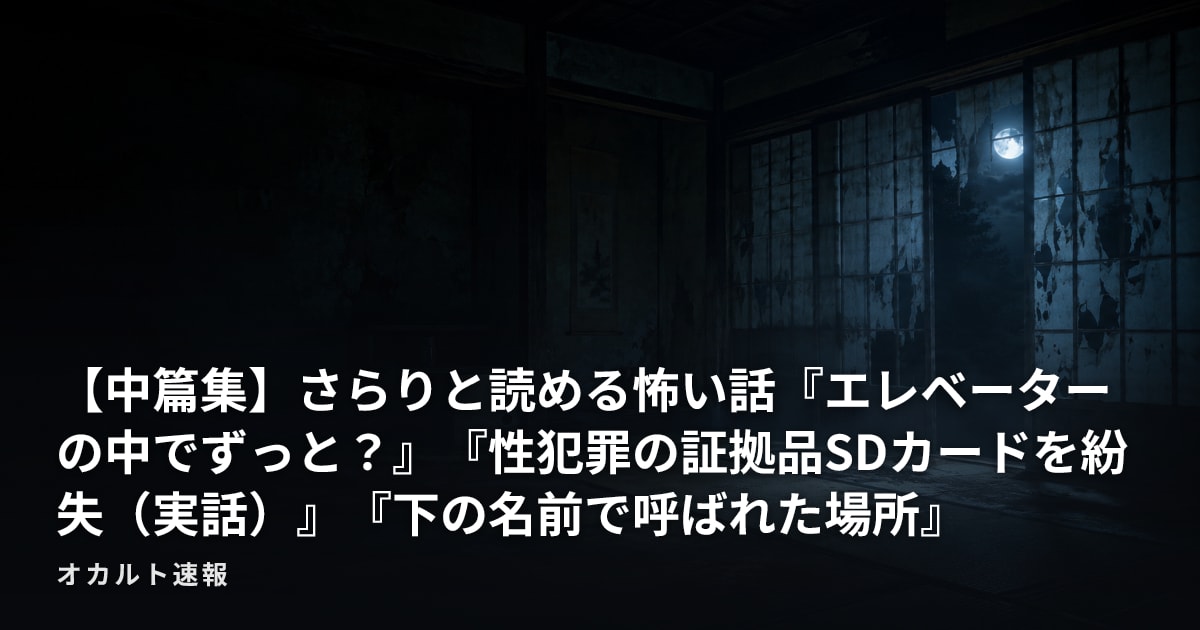 【中篇集】さらりと読める怖い話『エレベーターの中でずっと？』『性犯罪の証拠品SDカードを紛失（実話）』『下の名前で呼ばれた場所』