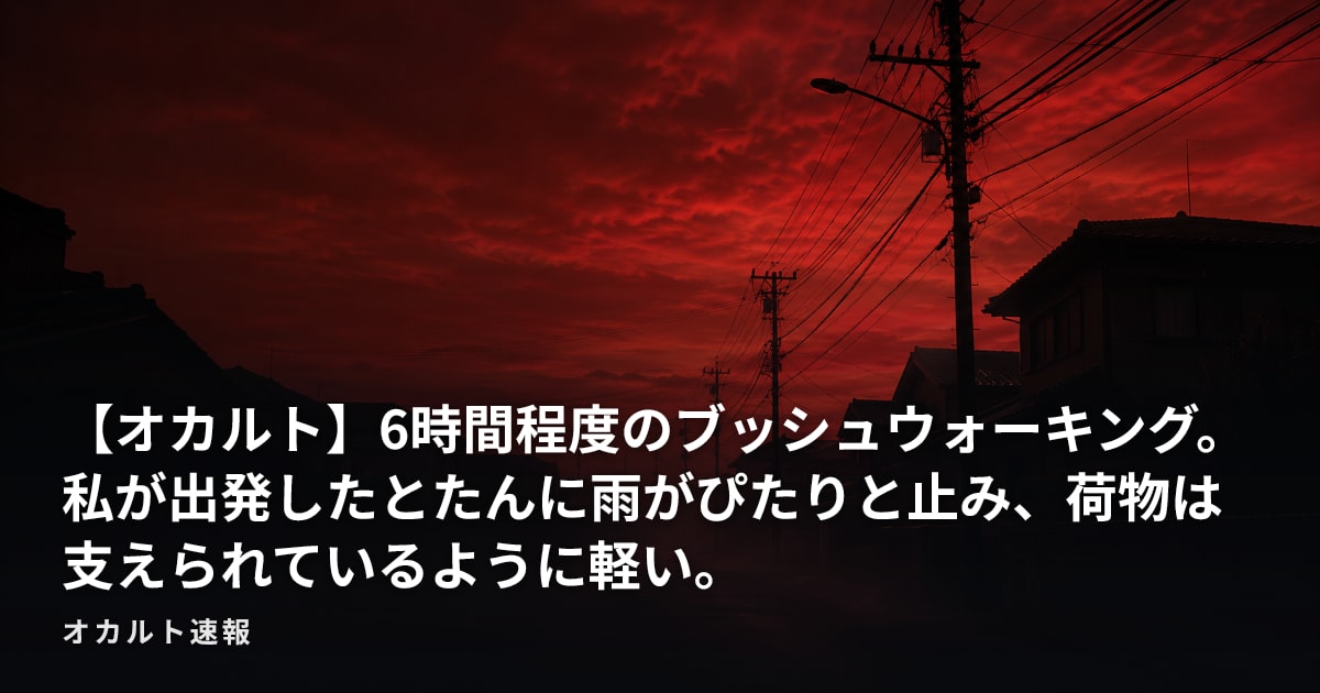 【オカルト】6時間程度のブッシュウォーキング。私が出発したとたんに雨がぴたりと止み、荷物は支えられているように軽い。