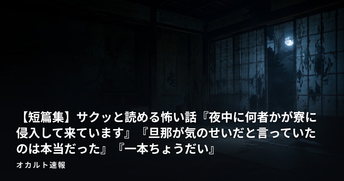 【短篇集】サクッと読める怖い話『夜中に何者かが寮に侵入して来ています』『旦那が気のせいだと言っていたのは本当だった』『一本ちょうだい』