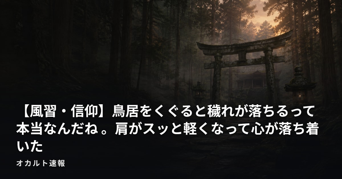 【風習・信仰】鳥居をくぐると穢れが落ちるって本当なんだね 。肩がスッと軽くなって心が落ち着いた