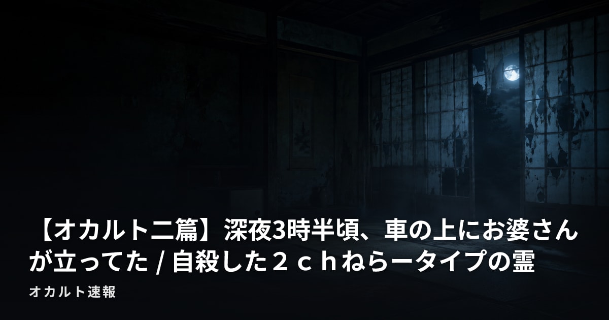 【オカルト二篇】深夜3時半頃、車の上にお婆さんが立ってた / 自殺した２ｃｈねらータイプの霊